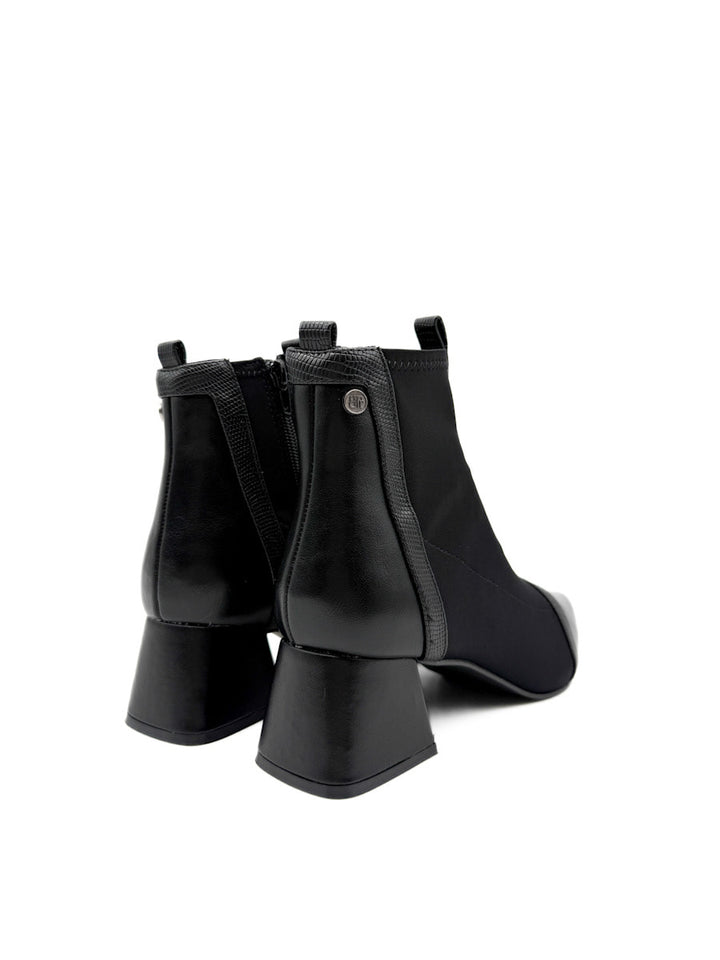 Botín Negra con Tacón Cuadrado y Tejido Elástico