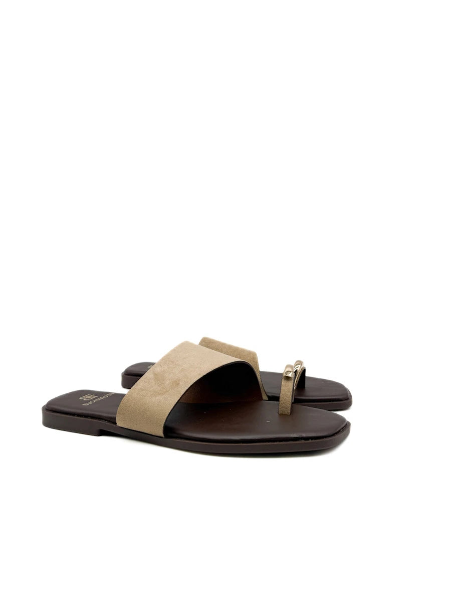 Sandalias Planas con Anillo Metálico y Pala Ancha