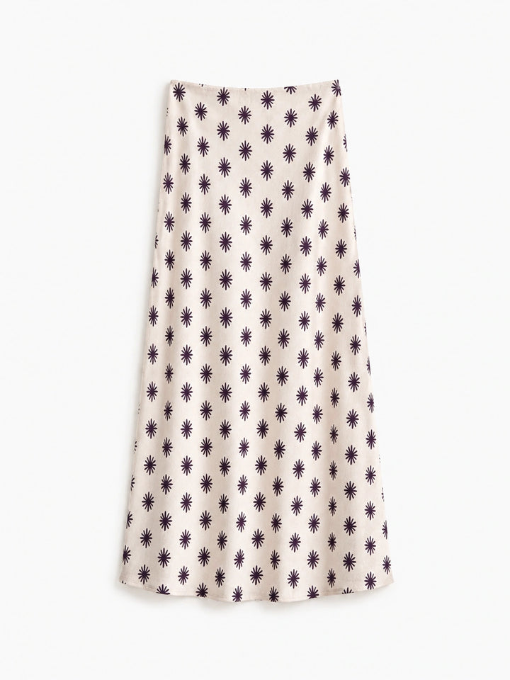 Conjunto Elegante de Top Crop y Falda Larga con Estampado Floral Morado Minimalista