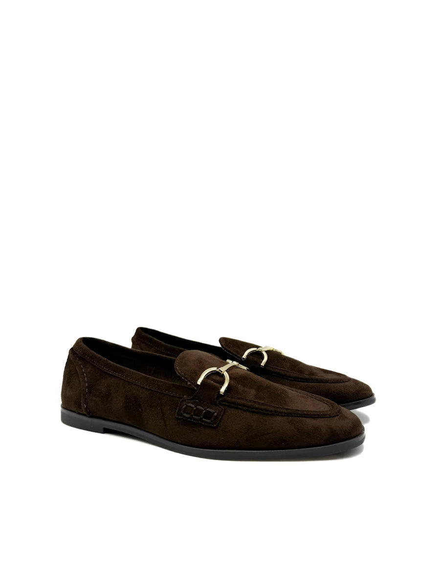 Mocasines de Antelina Marrón con Hebilla Dorada