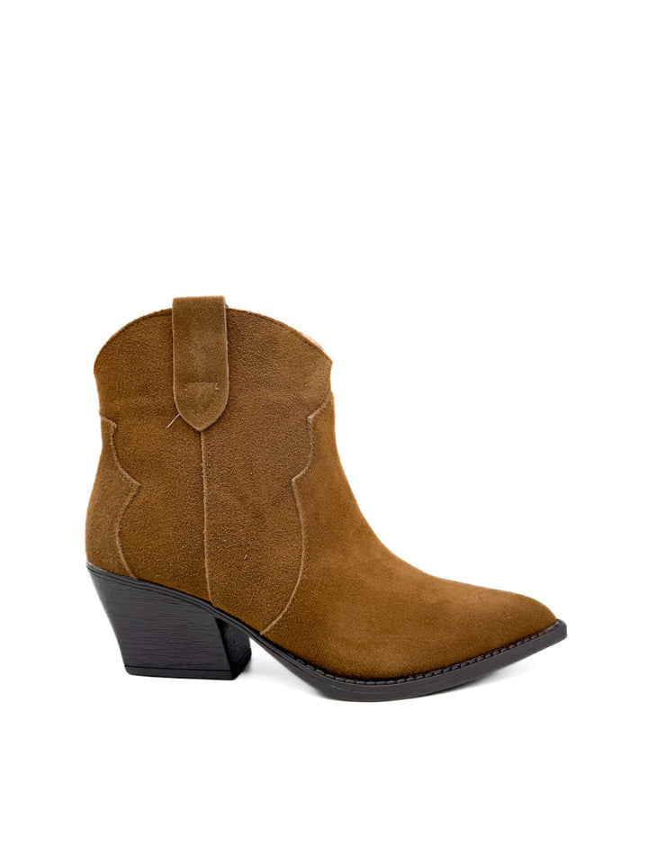 Botines Cowboy de Piel con Tacón Cuadrado Marrón