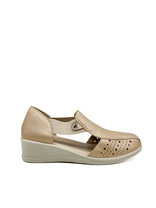 Sandalias Cerrada Cuña Baja Mujer Oro