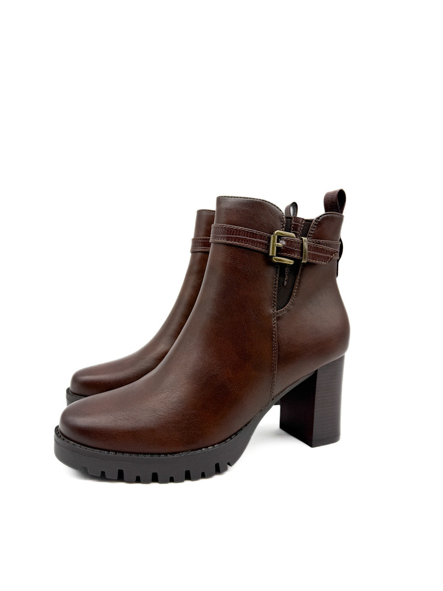 Botines de Cuero Sintético con Tacón Ancho y Suela de Plataforma