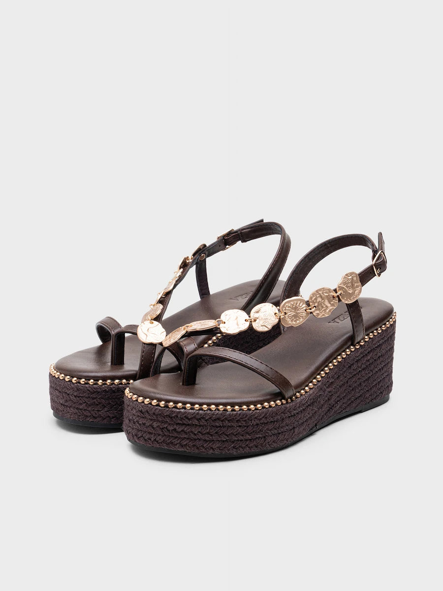Sandalias de Cuña Yute con Plataforma y Adornos de Monedas Doradas | Estilo Bohemio Chic