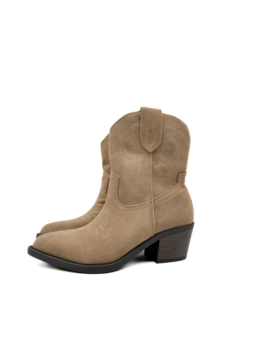 Botines Cowboy de Serraje con Bordados y Cremallera