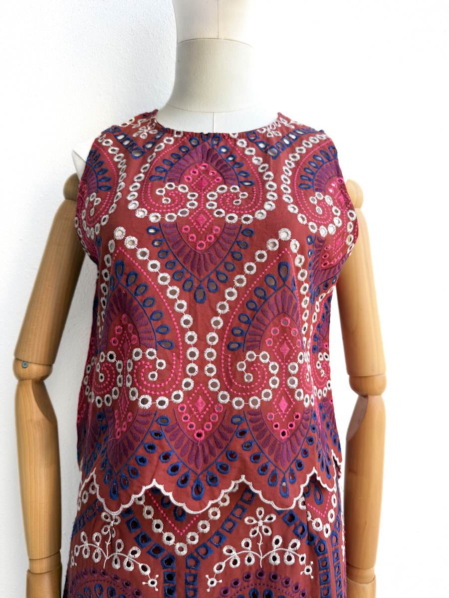 Conjunto de Blusa y Falda Bohemio Blusa Burdeos