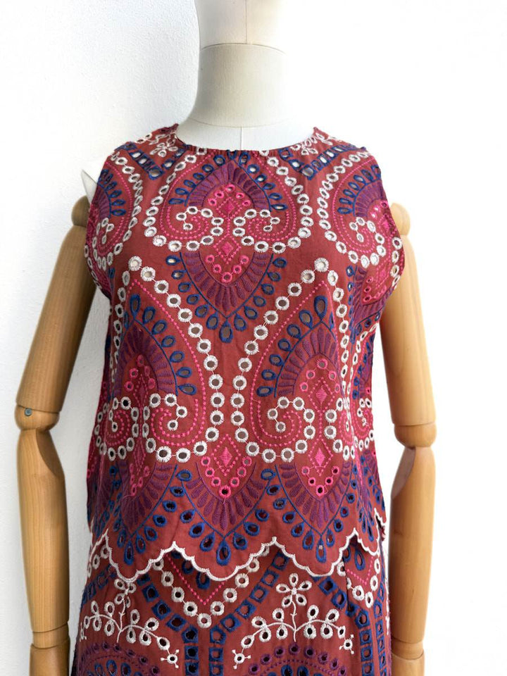 Conjunto de Blusa y Falda Bohemio Blusa Burdeos