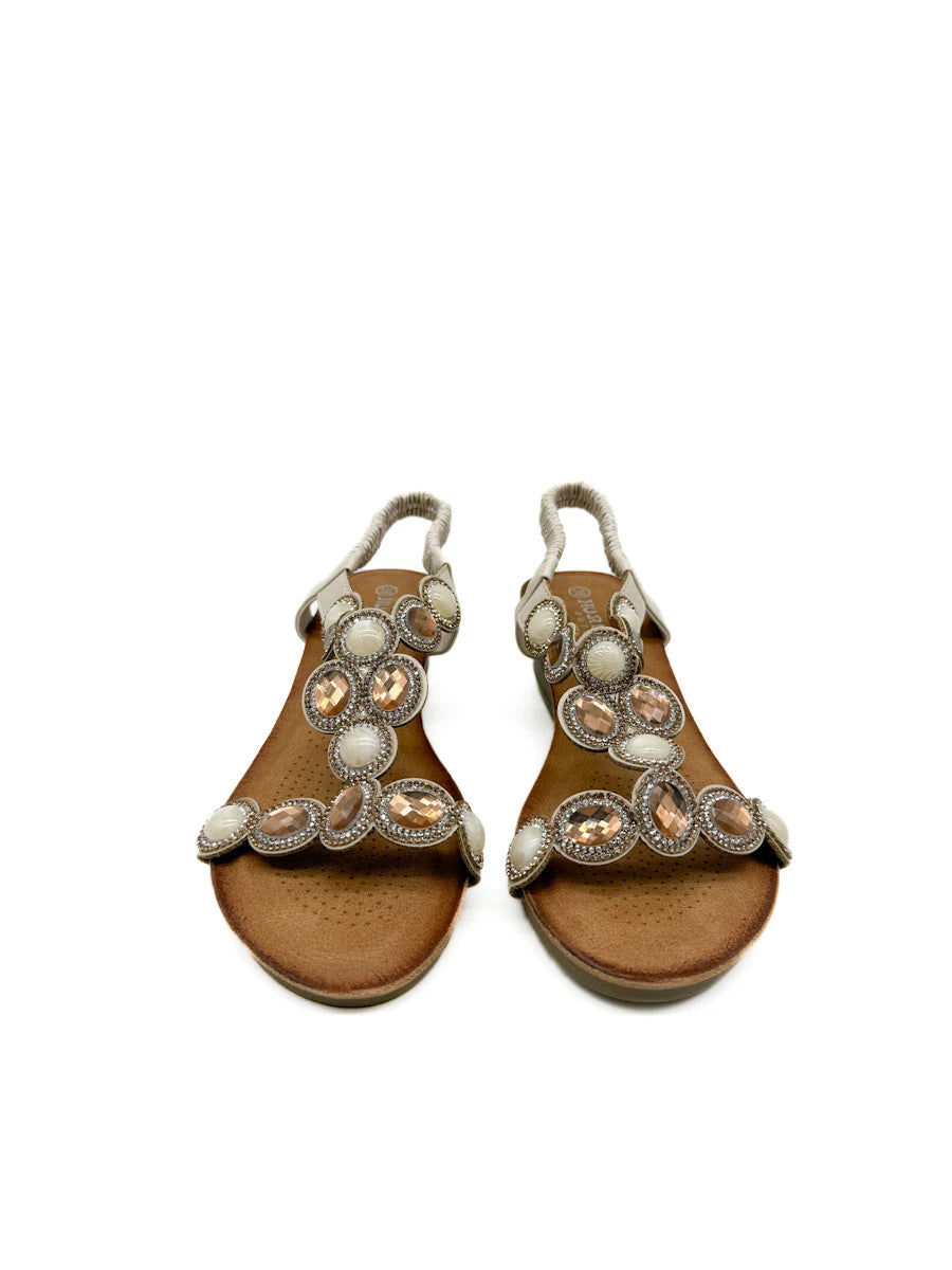 Sandalias de Cuña Baja con Pedrería y Tira Elástica Estilo Joya