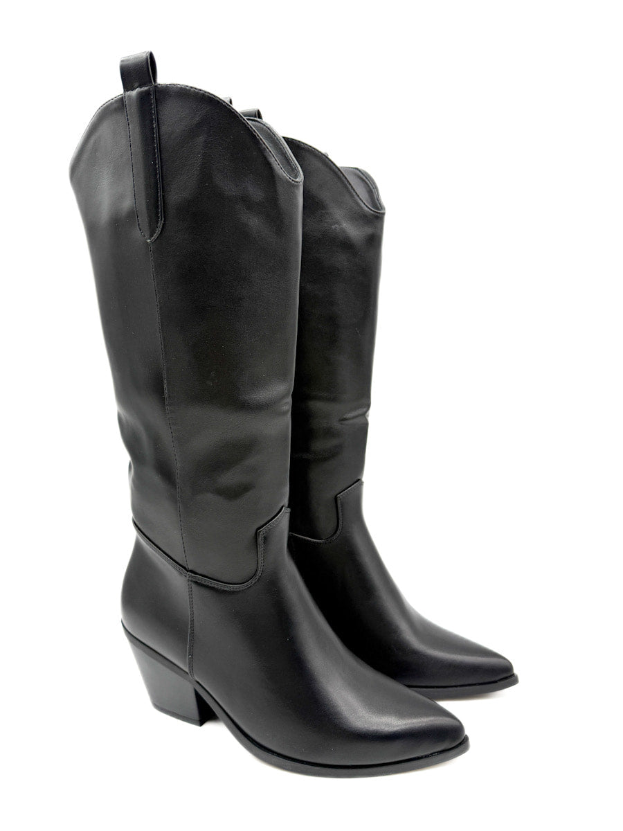 Botas Cowboy Negras de Cuero Sintético Estilo Clásico