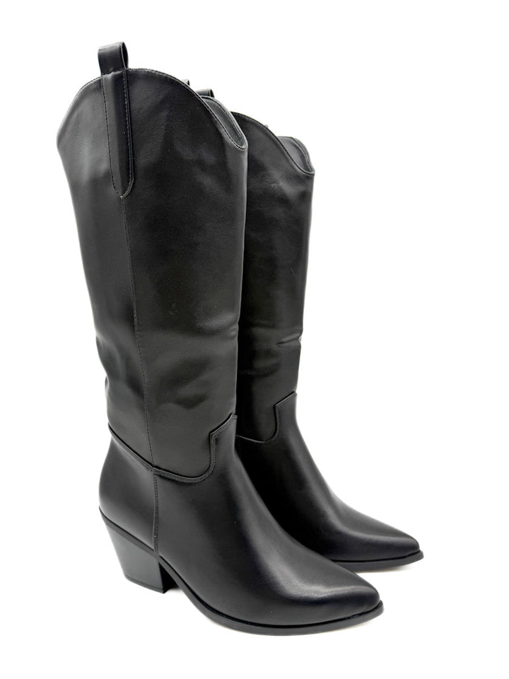 Botas Cowboy Negras de Cuero Sintético Estilo Clásico