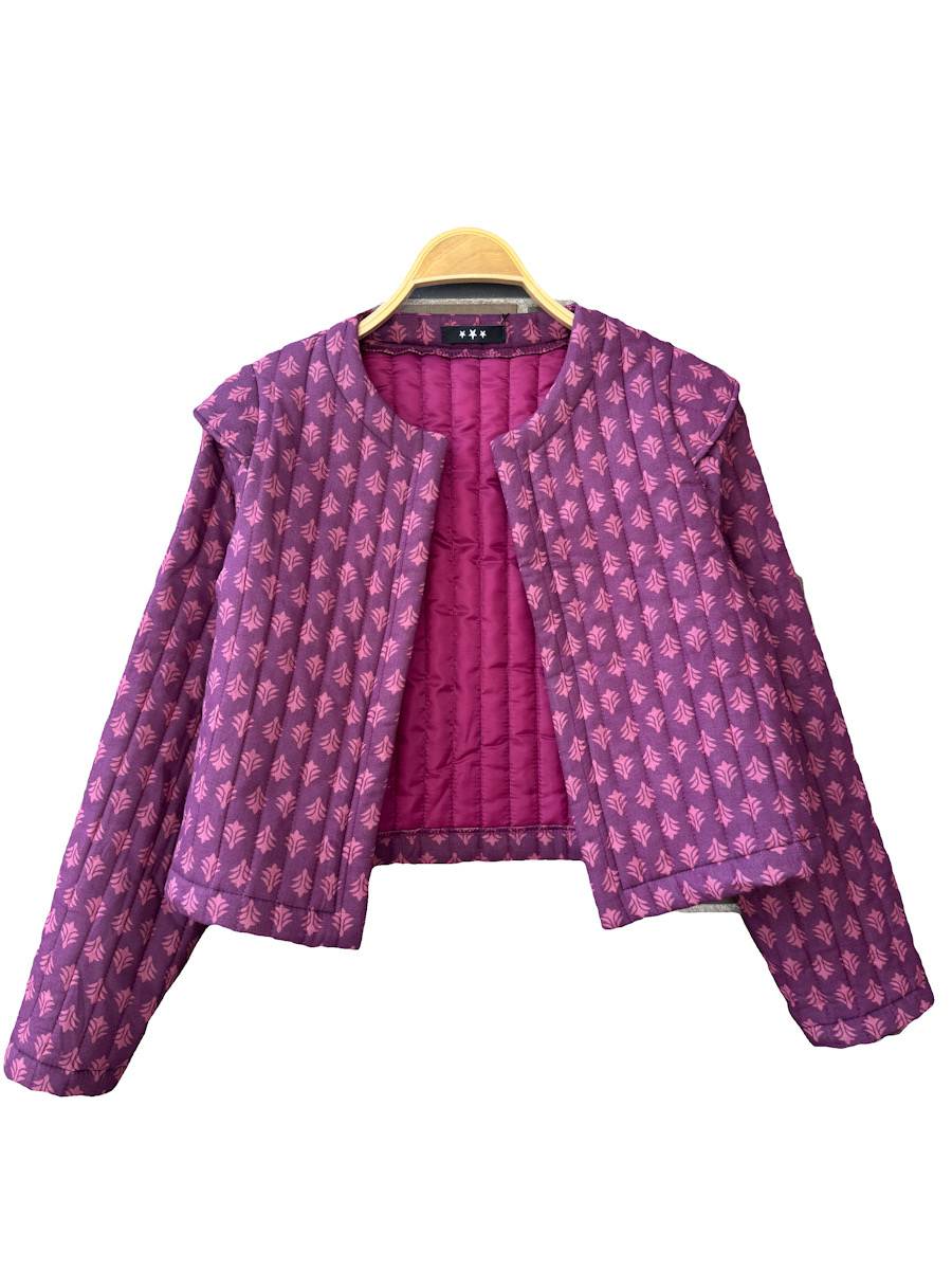 Chaqueta artesanal acolchada de algodón Fucsia morado única