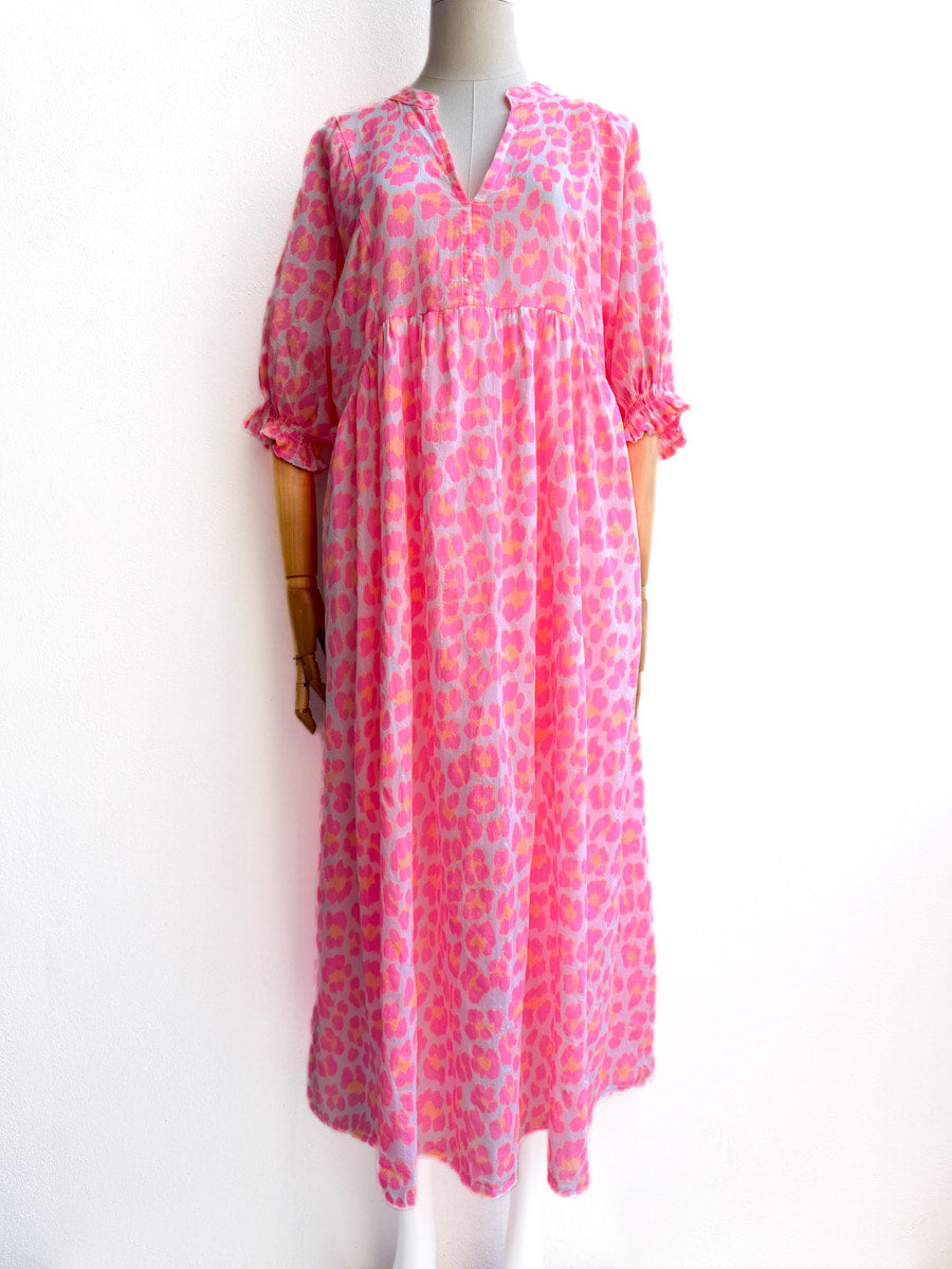 Vestido Largo Animal Print en Colores Vibrantes Fuscia única