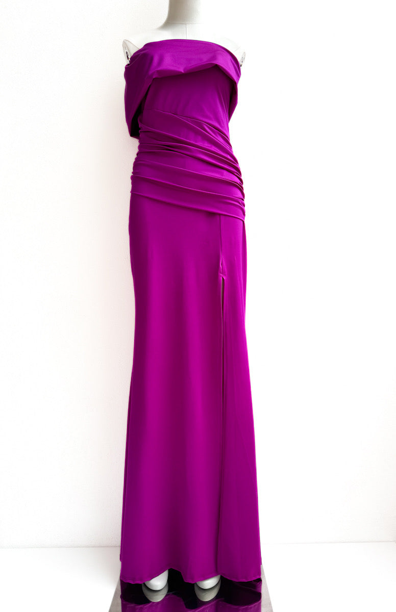 Vestido Largo con Drapeado y Abertura Lateral