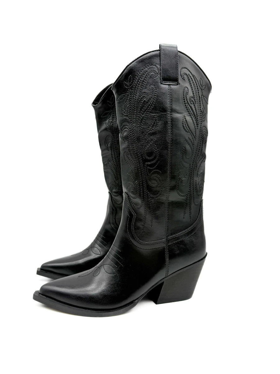 Botas Camperas Cowboy Bordadas de Caña Alta con Tacón Ancho