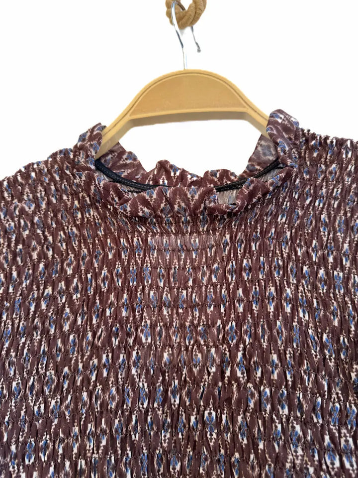 Blusa Smock con Cuello alto y Mangas Largas