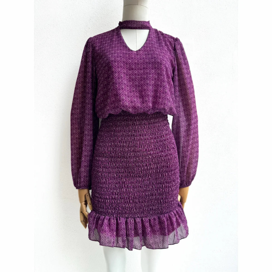 Vestido Dos Piezas con Estampado y Detalles Fruncidos