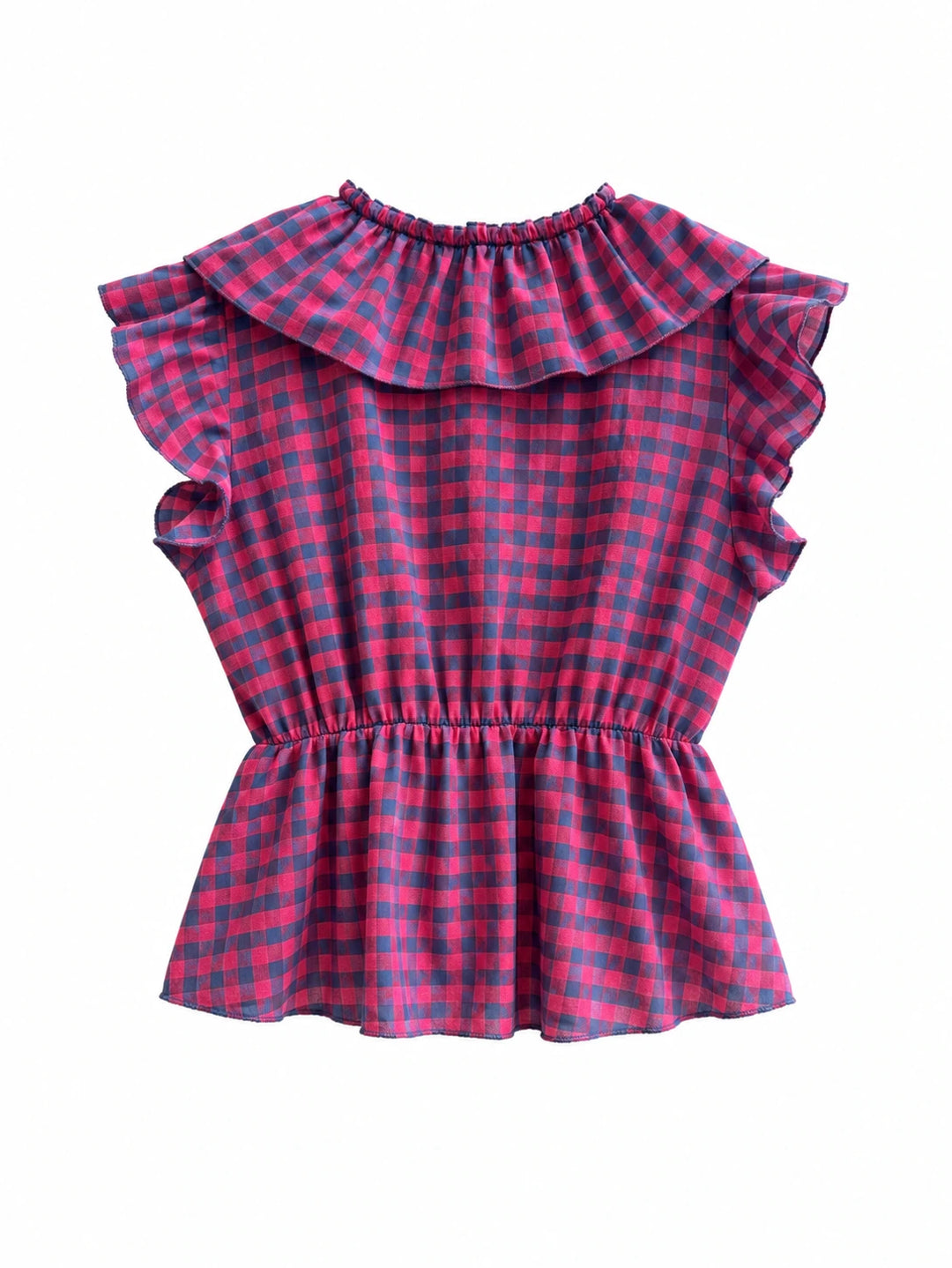 Blusa de Cuadros Vichy con Volantes y Escote en V | Elegancia Casual para Mujer