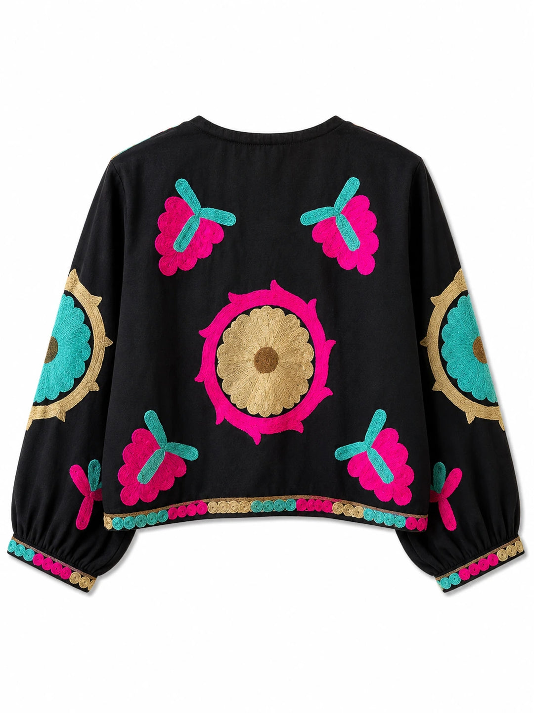 Chaqueta Bordada Multicolor para Mujer de Estilo Boho con Manga Larga y Diseño Artesanal