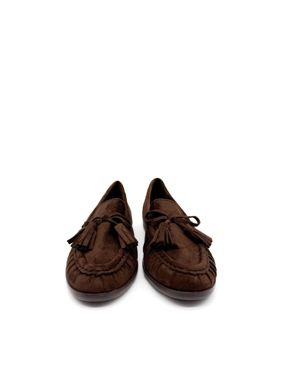 Mocasines de Ante con Borlas y Lazo para Mujer - Marrón