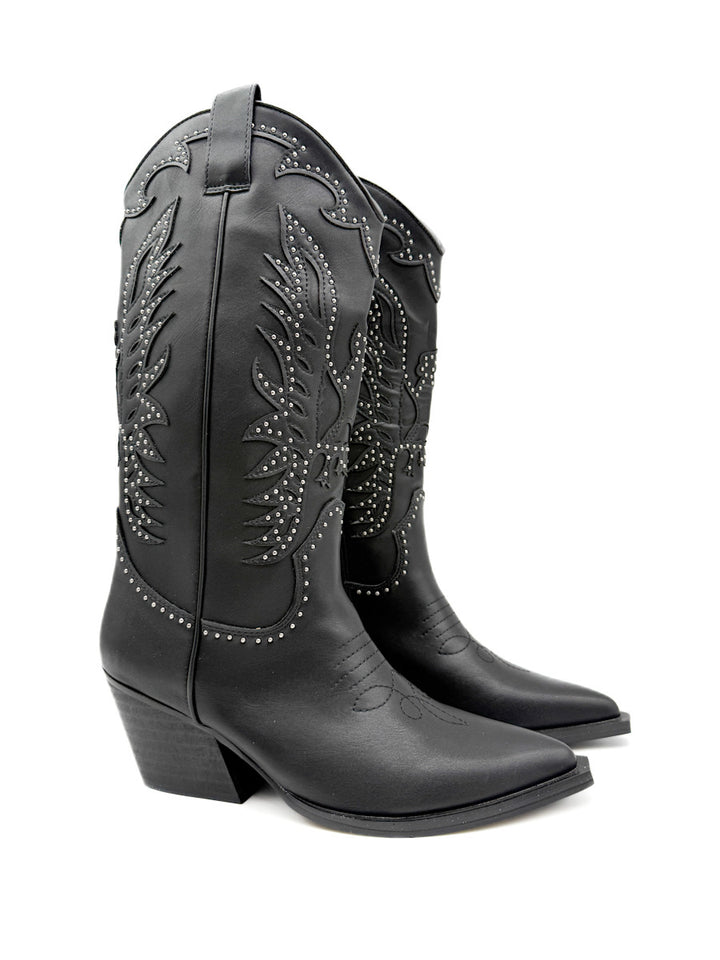 Bota Cowboy Negras con Tachas Detalles Elegantes Corina M 5801