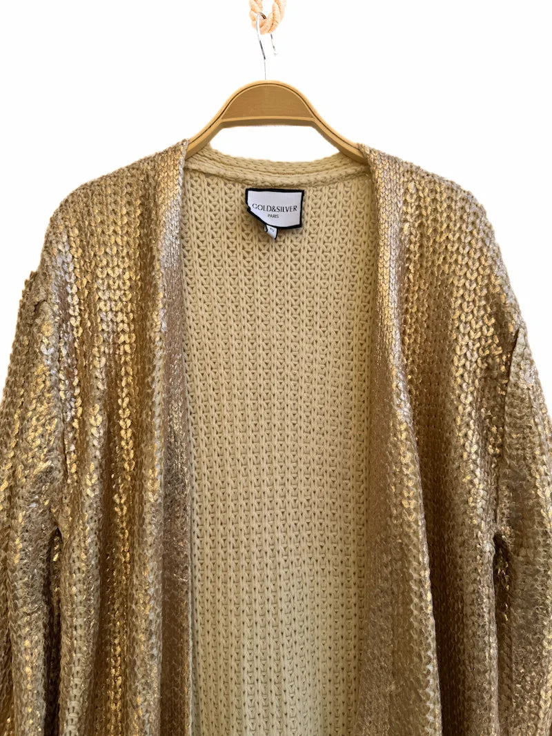 Cardigan largo de punto con acabado metálico