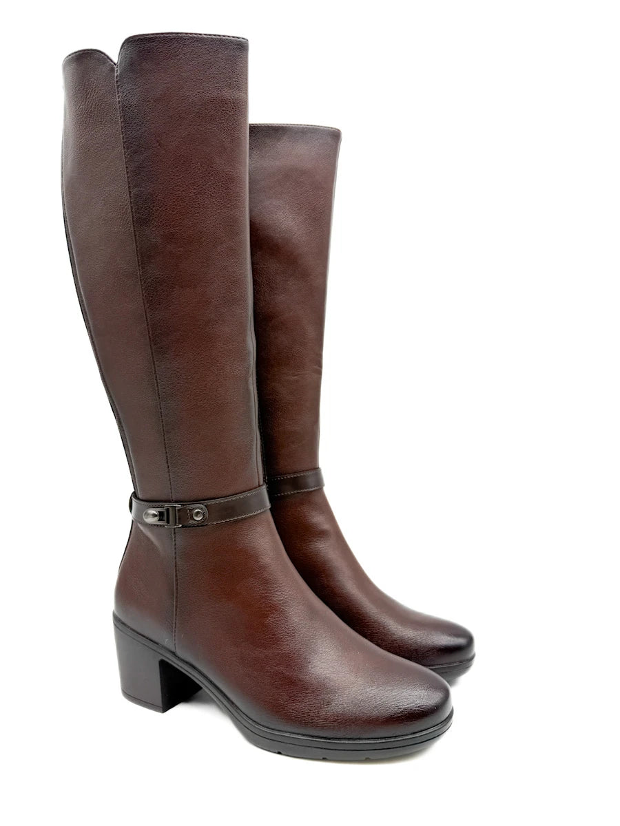 Botas Altas de Tacón Ancho con Caña Elástica y Hebilla