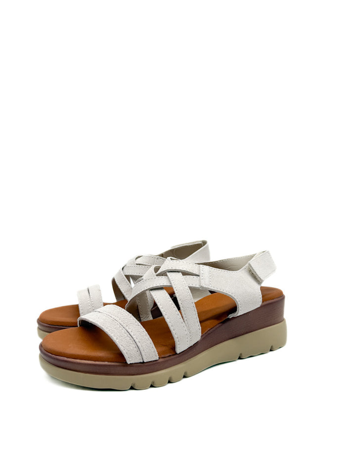 Sandalias Cuña de Piel Cierre Con Velcro