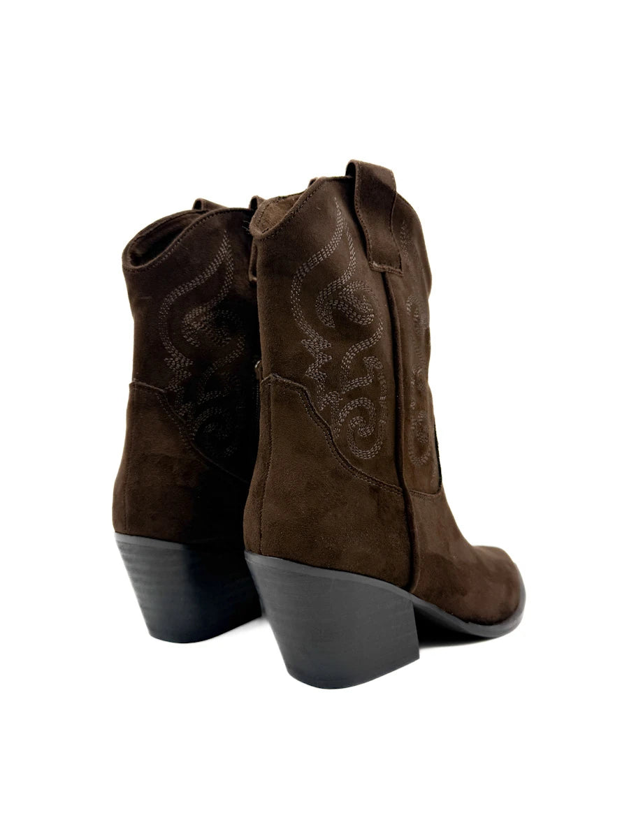 Botines Camperos Cortos Estilo Cowboy con Bordados y Cremallera Lateral