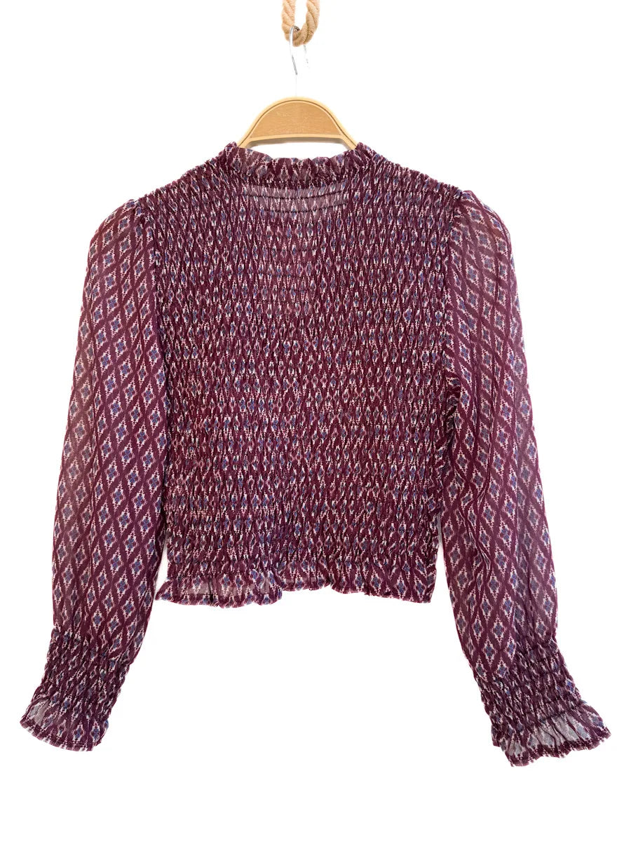 Blusa Smock con Cuello alto y Mangas Largas