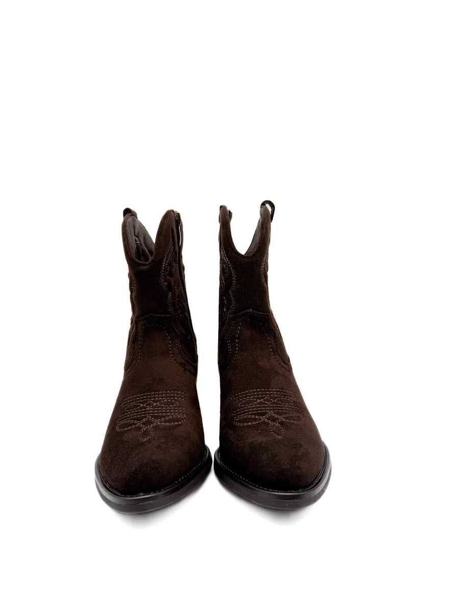 Botines Camperos de Ante con Bordados Etnicos y Cremallera