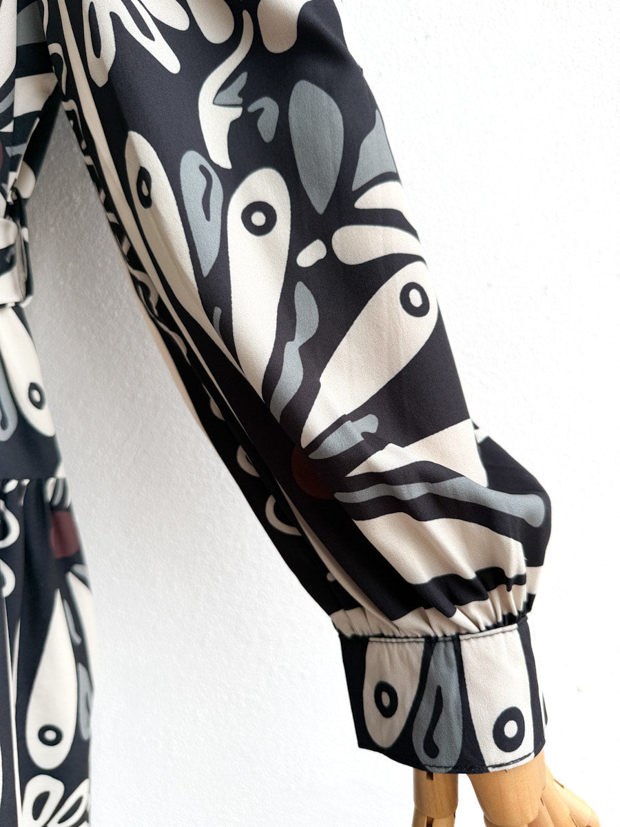 Vestido Camisero Largo Estampado Floral Geométrico
