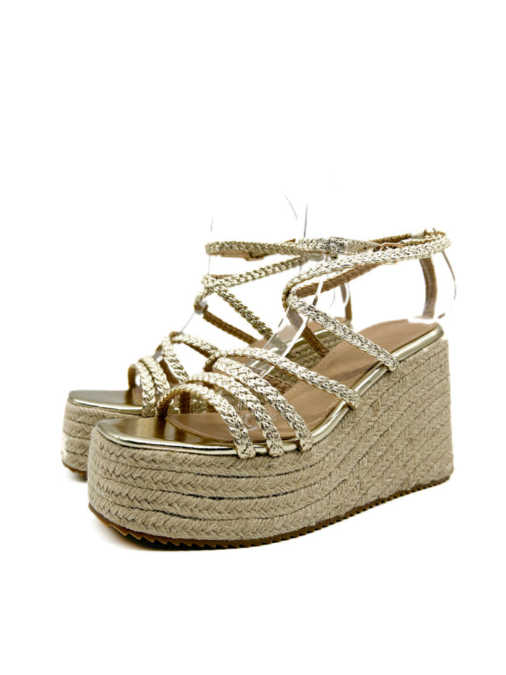 Sandalias de cuña con plataforma  tiras trenzado