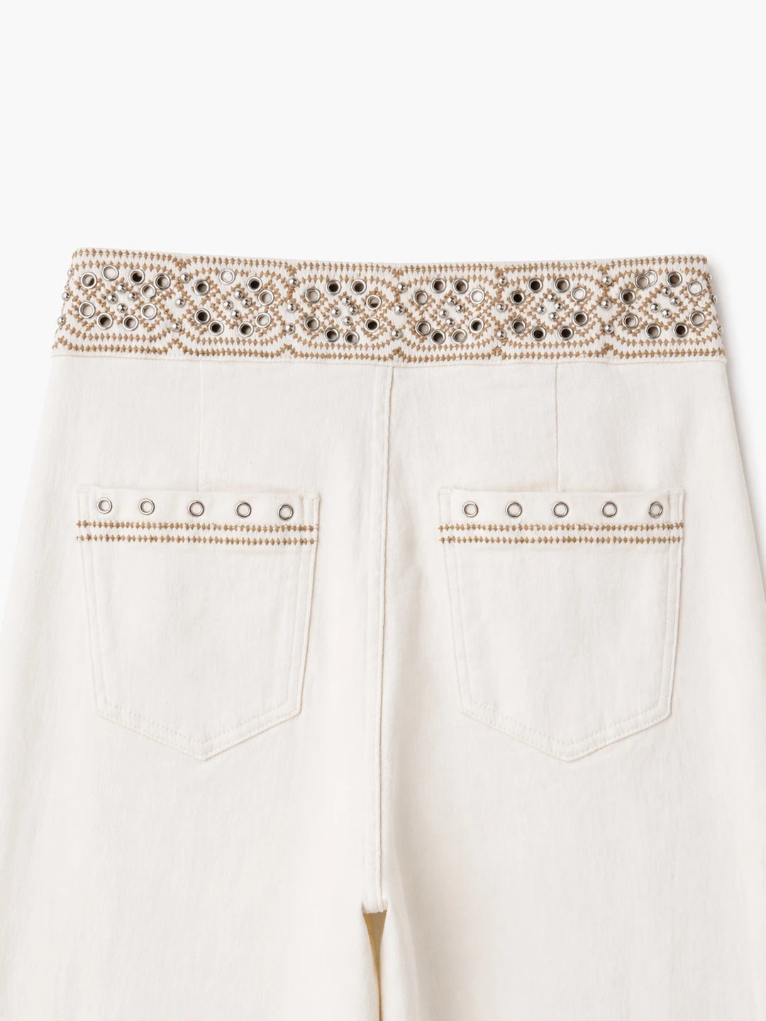 Pantalón Largo Recto con Bordado y Detalles de Ojales