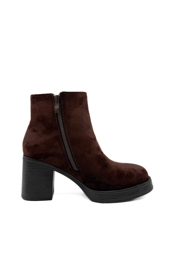 Botines de Tacón Ancho y Plataforma para Mujer en Polipiel y Antelina con Cremallera