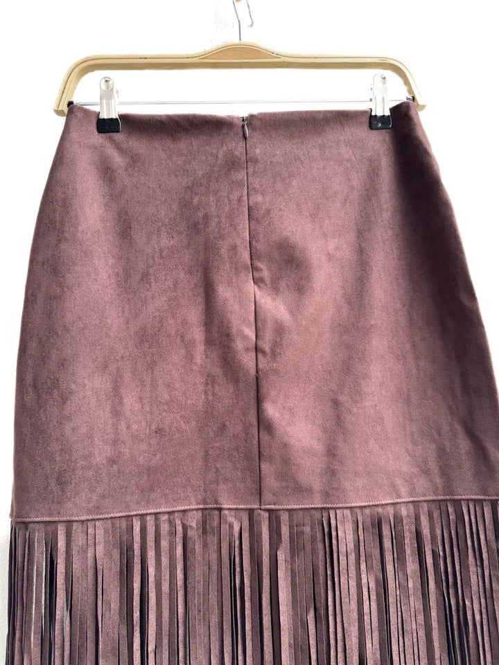 Falda de Antelina Marrón con Flecos y Remaches