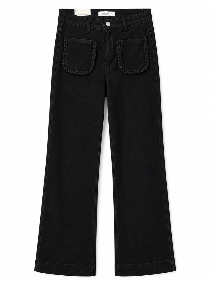 Pantalón Wide Leg con Bolsillos Trenzados