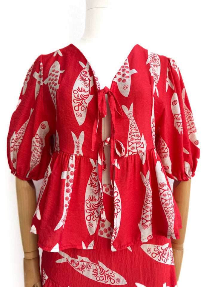 Conjunto peces beige y Rojo