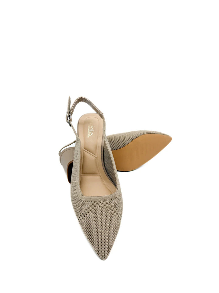 Zapatos Destalonados en Tejido de Malla con Tacón de Bloque