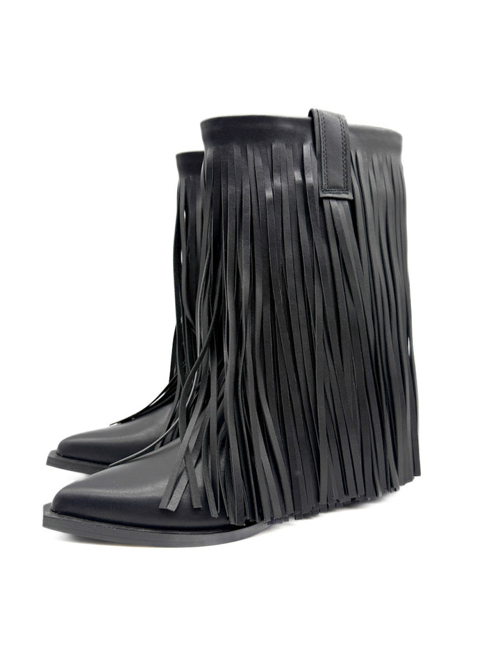 Botín Negro de Estilo Cowboy con Flecos Corina M5813