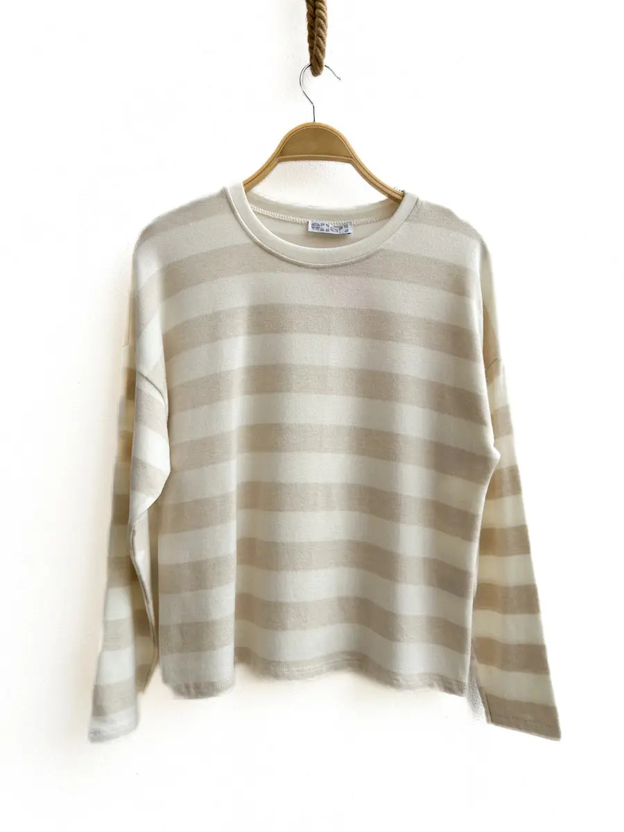 Camiseta Rayas Mujer Beige Única