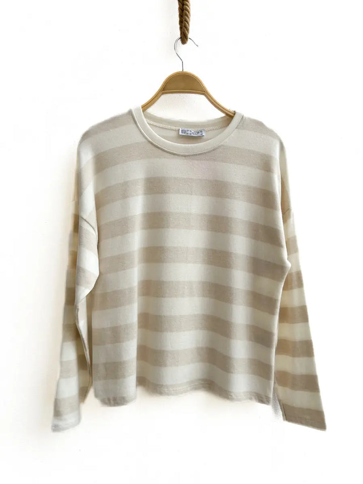 Camiseta Rayas Mujer Beige Única