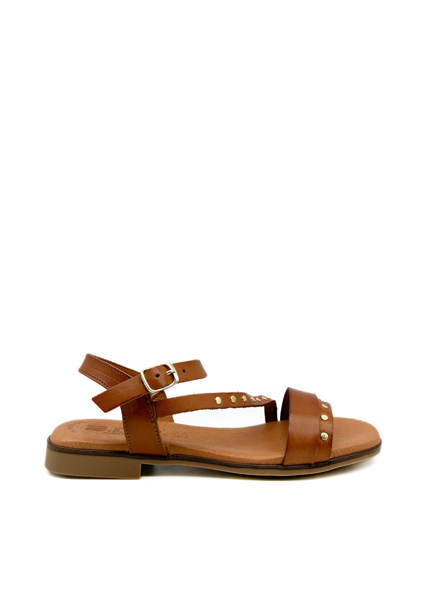Sandalias de Piel con Tachuelas y Correa Ajustable Cuero