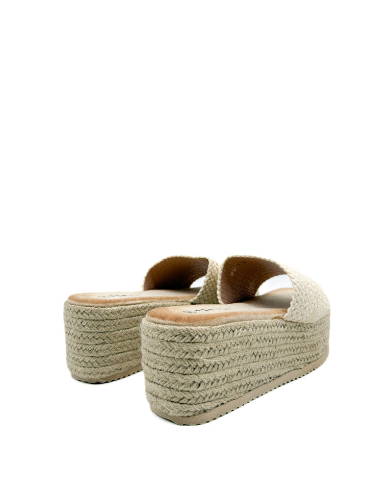 Sandalia Zueco de Plataforma de Yute con Tira de Crochet