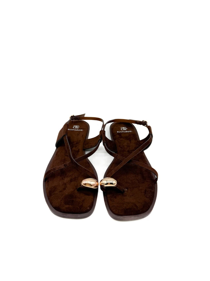 Sandalias Planas de Dedo para Mujer con Tiras Cruzadas y Detalle Dorado