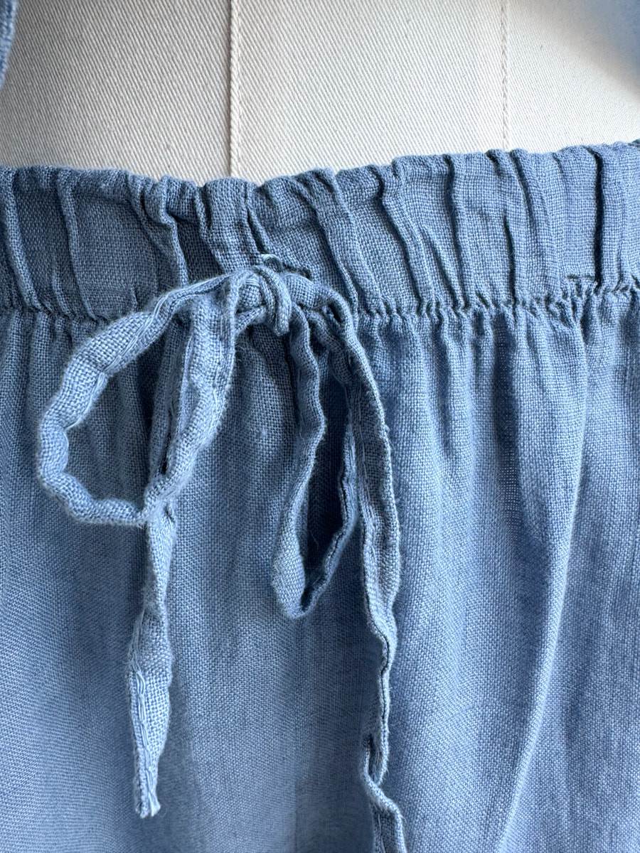Pantalón de Lino con Cintura Elástica y Lazo Decorativo