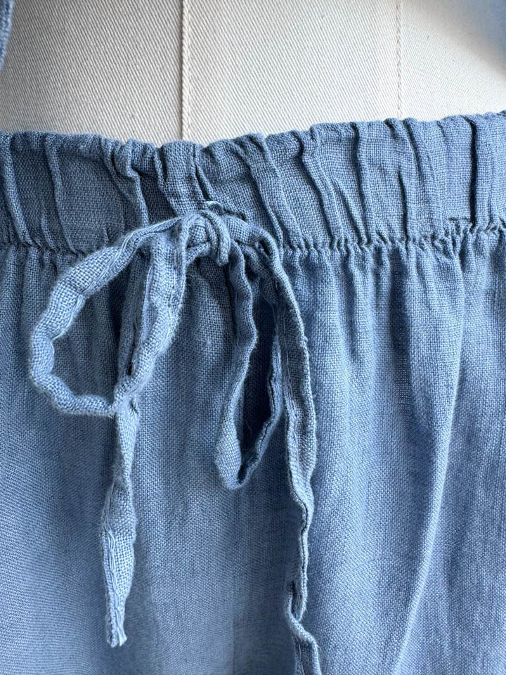 Pantalón de Lino con Cintura Elástica y Lazo Decorativo