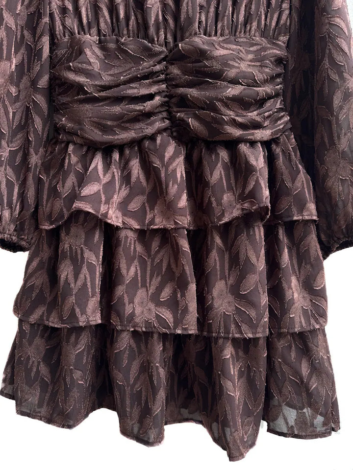 Vestidos Elegante de Manga Larga con Volantes y Estampado Floral