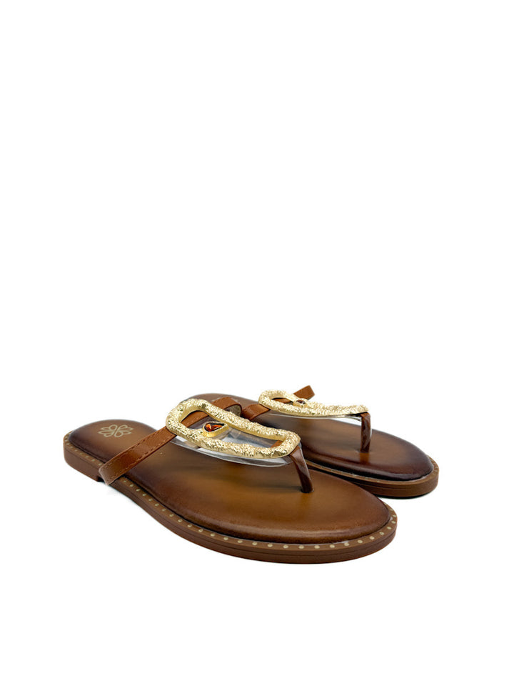 Sandalias Planas con Adorno Dorado Transparente