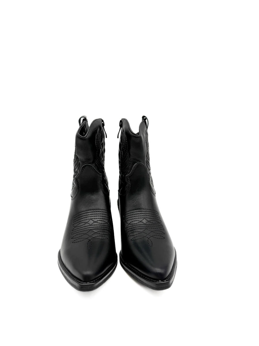 Botines Cowboy con Bordado Étnico para Mujer en Antelina y Piel Sintética