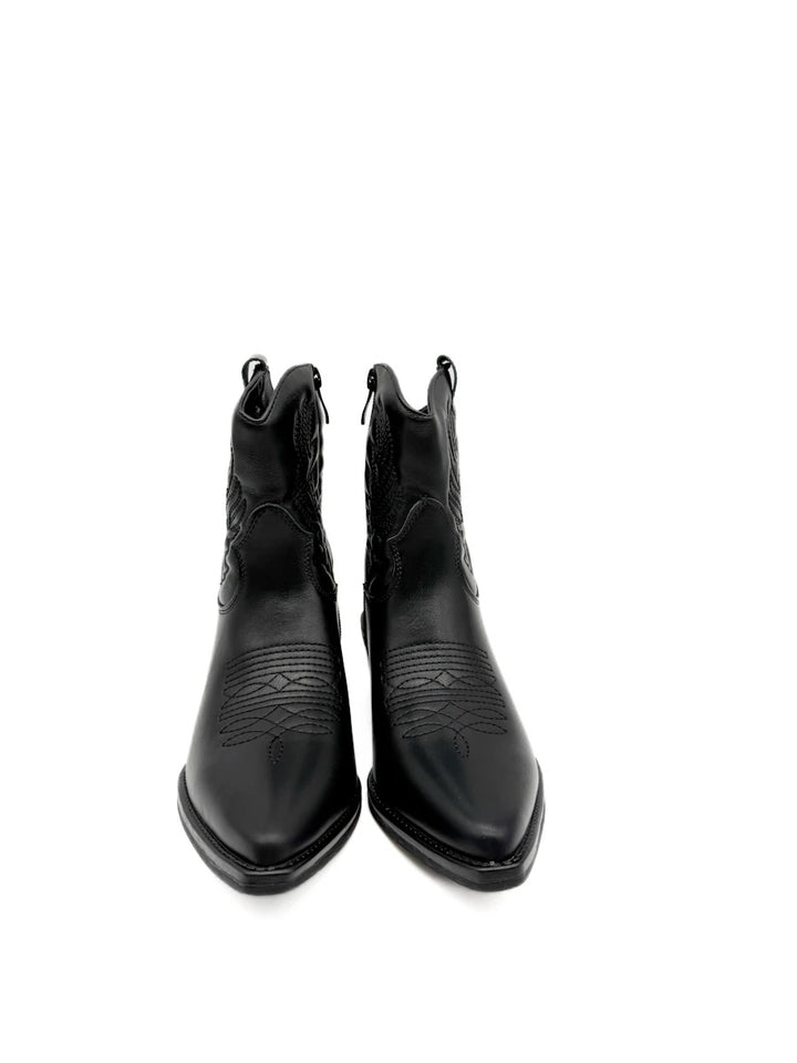 Botines Cowboy con Bordado Étnico para Mujer en Antelina y Piel Sintética
